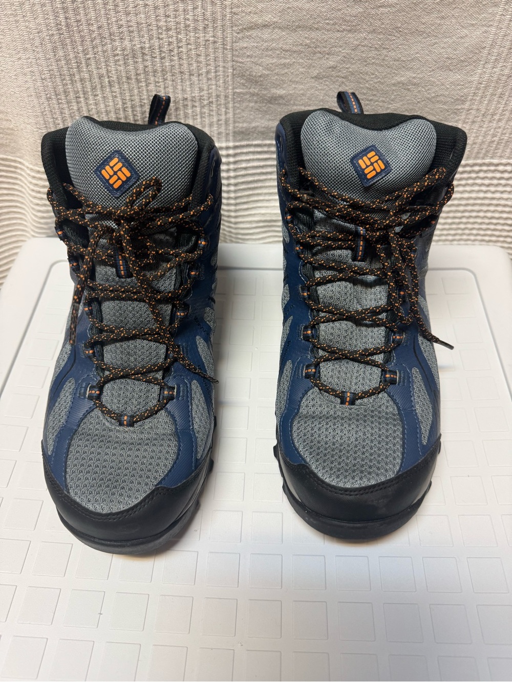 Columbia Men’s Blue and Gray Trail Hiking Boots with Orange Accents